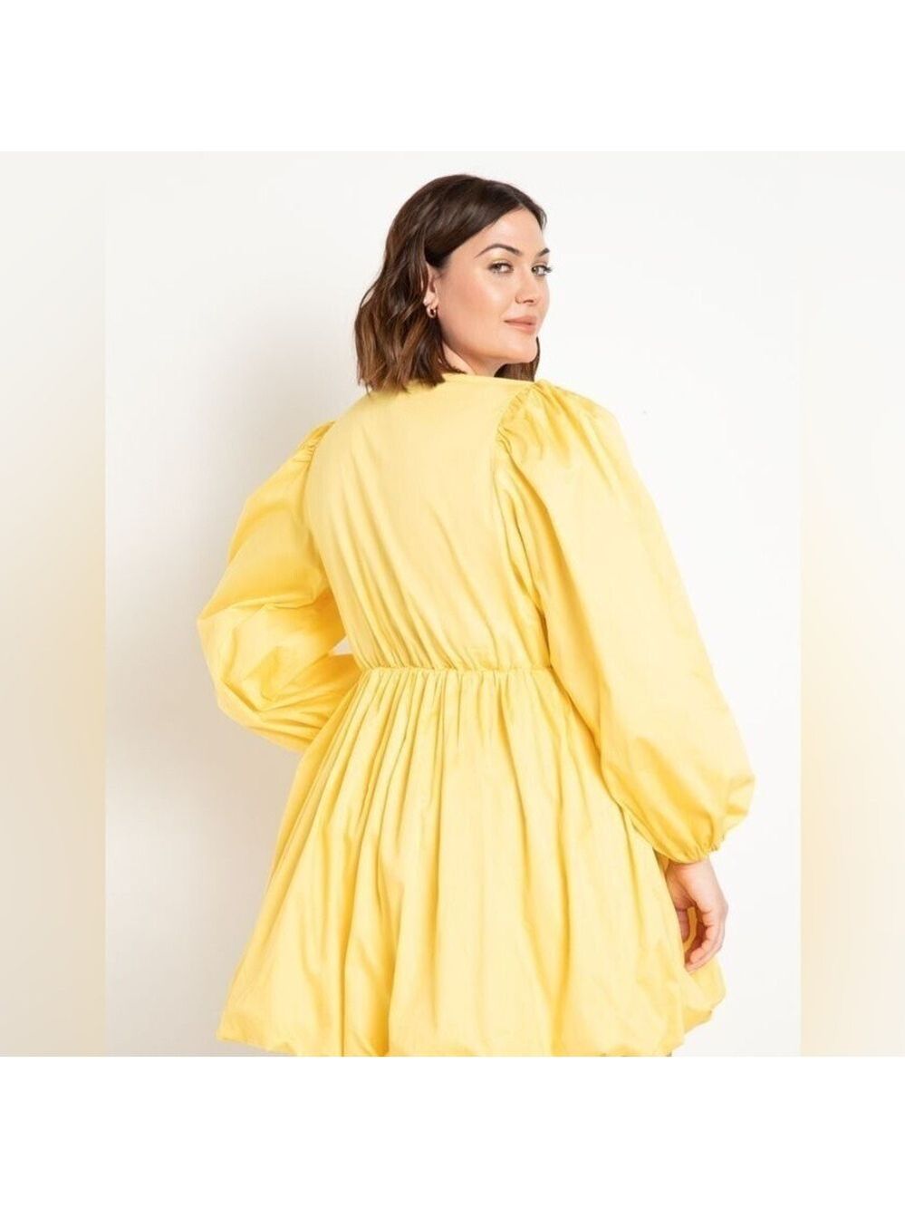 Eloquii Dress Women’s Size 16 Yellow Bubble hem Puff Sleeve Mini Dress NWT - Picture 15 of 15